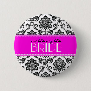 Badge Rond 5 Cm Bouton Mère de la mariée Damask en rose chaud