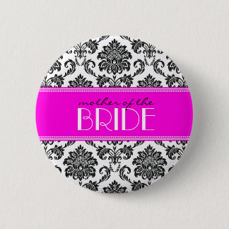 Badge Rond 5 Cm Bouton Mère de la mariée Damask en rose chaud