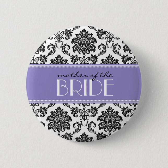 Badge Rond 5 Cm Bouton Mère de la mariée Damask en violet (Devant)