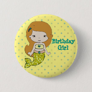 Badge Rond 5 Cm Bouton Mermaid Thème "Fille d'anniversaire"