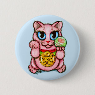 Badge Rond 5 Cm Bouton mignon d'art de chat de bonne chance de