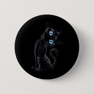 Badge Rond 5 Cm Bouton Mignon de Chat Noir Paresseux Mème Yeux Amo