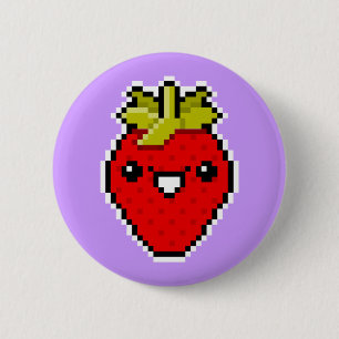 Badge Rond 5 Cm Bouton mignon de fraise d'art de pixel