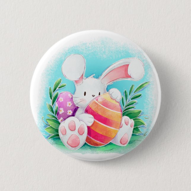 Badge Rond 5 Cm Bouton mignon de Pin de l'aquarelle | de lapin de (Devant)