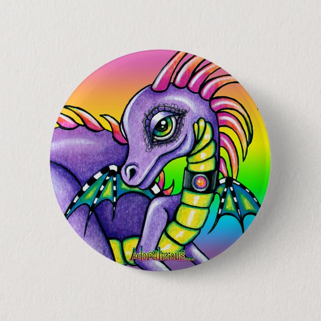 Badge Rond 5 Cm Bouton mignon de Pinback de dragon d'arc-en-ciel (Devant)