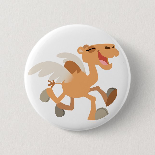 Badge Rond 5 Cm Bouton mignon en caricature à ailes en chameau (Devant)