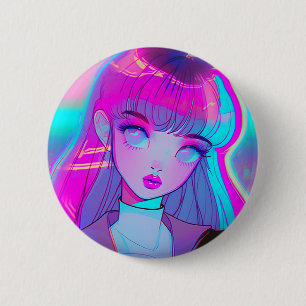 Badge Rond 5 Cm Bouton mignon Neon Anime Girl