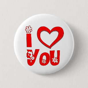 Badge Rond 5 Cm Bouton minimaliste cœur Rouge Je t'aime