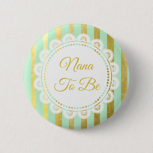 Badge Rond 5 Cm Bouton Mint Green et Gold Striped Nana to Be