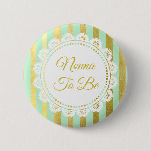 Badge Rond 5 Cm Bouton Mint Green et Gold Striped Nonna to Be