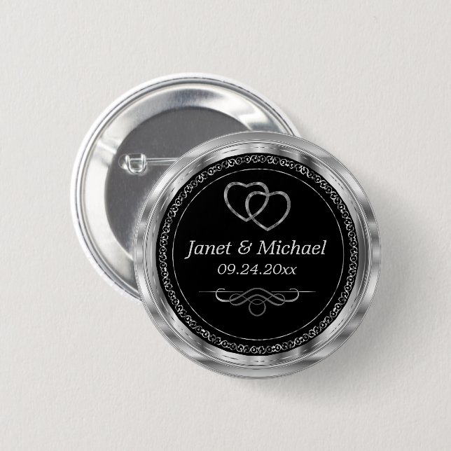 Badge Rond 5 Cm Bouton Modèle en argent noir et métallique (Devant & derrière)