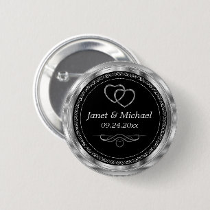 Badge Rond 5 Cm Bouton Modèle en argent noir et métallique