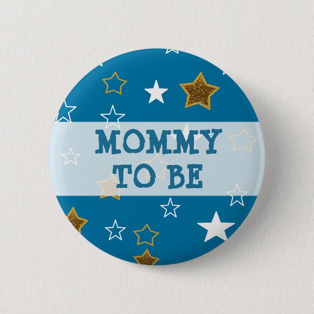 Badge Rond 5 Cm Bouton Mommy to be Blue and Gold Stars (Devant)