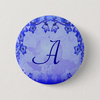 Badge Rond 5 Cm Bouton Monogramme bleu floral déco