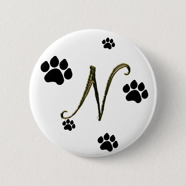 Badge Rond 5 Cm Bouton Monogramme Empreinte de patte (Devant)