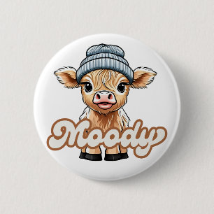 Badge Rond 5 Cm Bouton Moody Highland Cow