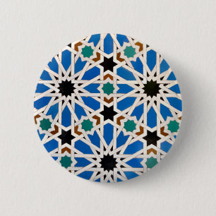 Badge Rond 5 Cm Bouton Mosaïque bleu marocain
