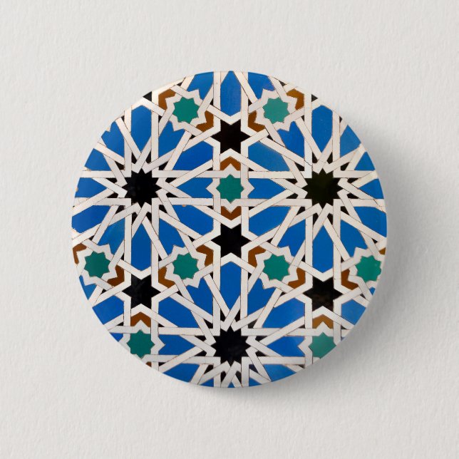 Badge Rond 5 Cm Bouton Mosaïque bleu marocain (Devant)
