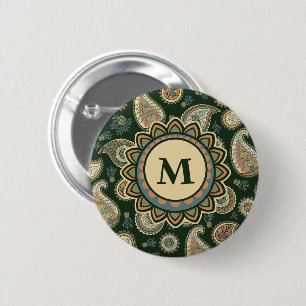 Badge Rond 5 Cm Bouton Motif Cypress Paisley
