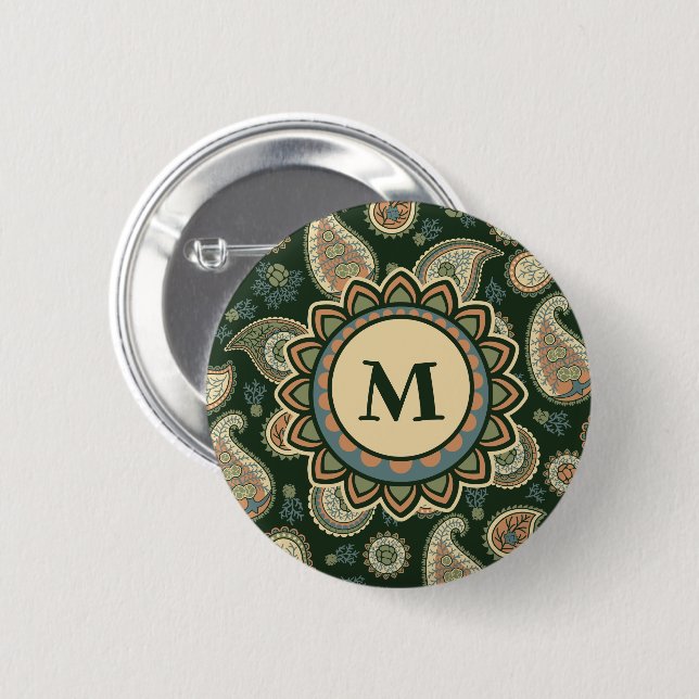 Badge Rond 5 Cm Bouton Motif Cypress Paisley (Devant & derrière)