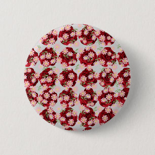 Badge Rond 5 Cm Bouton Motif fleuri complexe