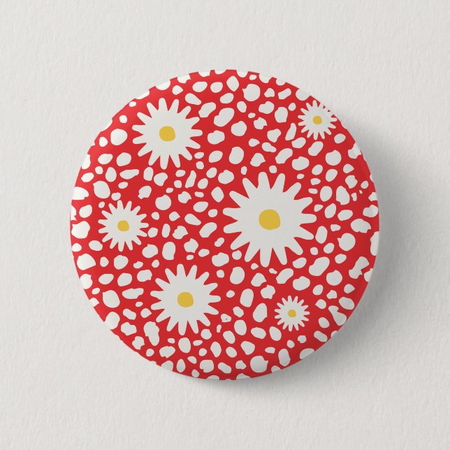 Badge Rond 5 Cm Bouton Motif rouge floral (Devant)