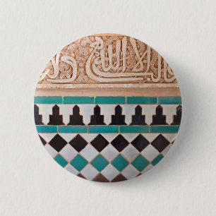 Badge Rond 5 Cm Bouton Motif Turquoise et Noir Arabesque