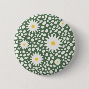 Badge Rond 5 Cm Bouton Motif vert floral