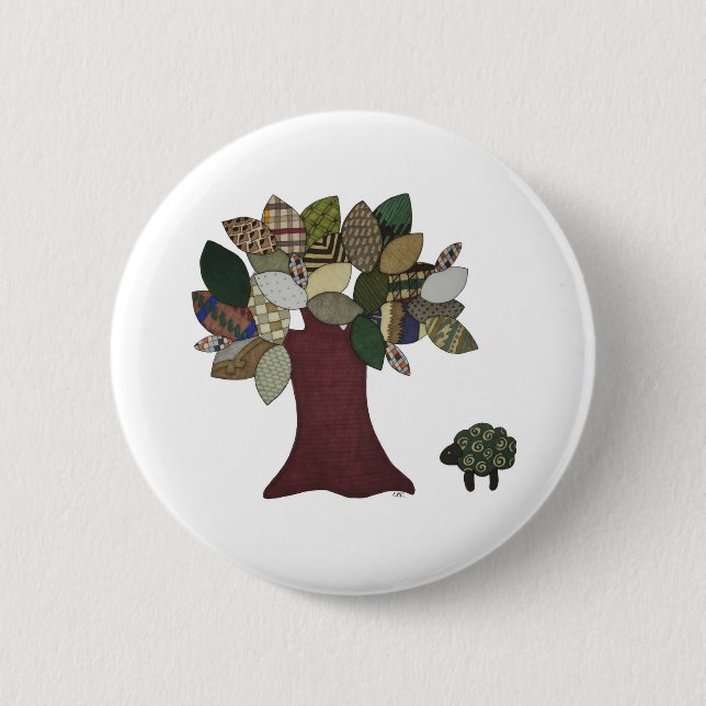 Badge Rond 5 Cm Bouton Mouton et Arbre (Devant)
