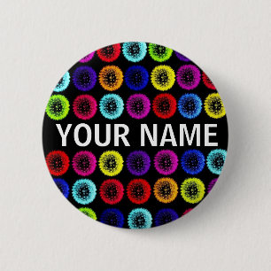 Badge Rond 5 Cm Bouton multicolore nommé fait sur commande de