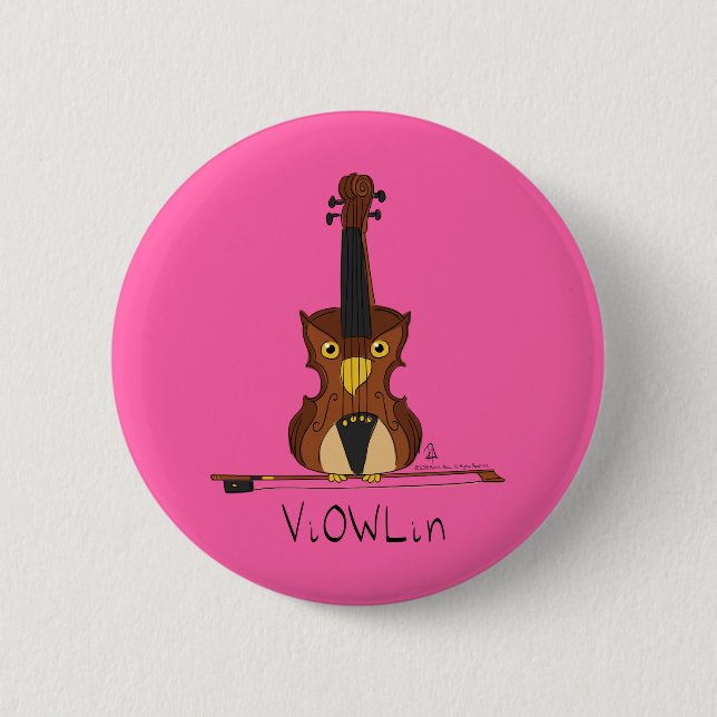 Badge Rond 5 Cm Bouton musical ViOWLin Chouette violon (Devant)