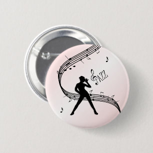Badge Rond 5 Cm Bouton Musique rose Jazz Dance