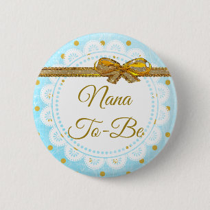 Badge Rond 5 Cm Bouton Nana To Be Baby shower Blue & Gold
