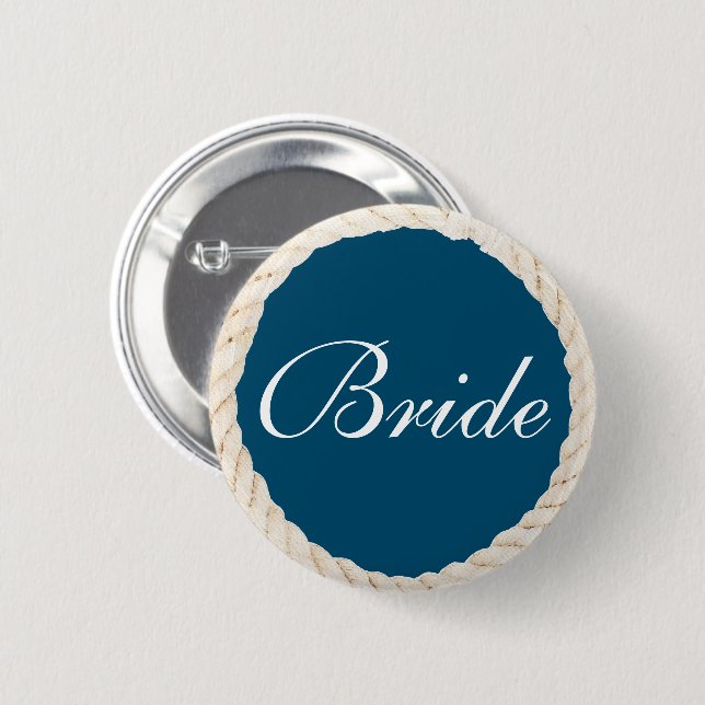 Badge Rond 5 Cm Bouton Nautical Navy Beach Bridal Party - Mariée (Devant & derrière)