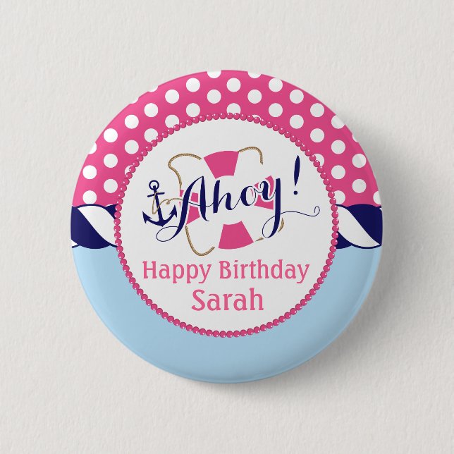 Badge Rond 5 Cm Bouton nautique d'anniversaire (Devant)