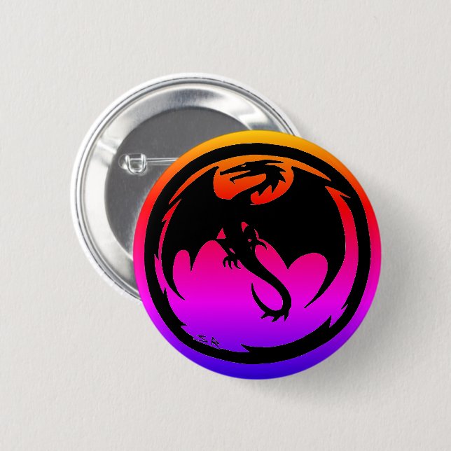 Badge Rond 5 Cm Bouton néon Dragon noir (Devant & derrière)