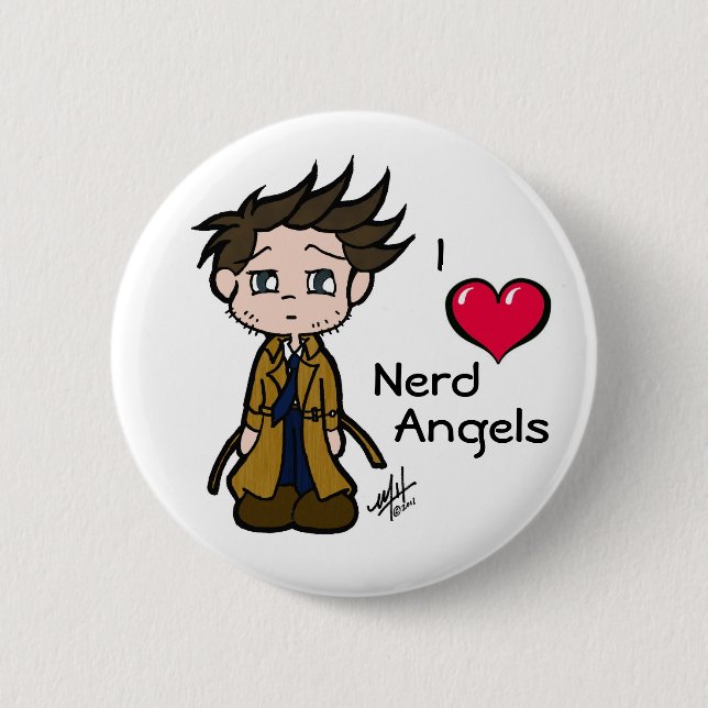 Badge Rond 5 Cm Bouton nerd d'anges d'amour (Devant)
