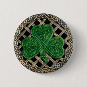 Badge Rond 5 Cm Bouton Noeud shamrock et celtique Noir