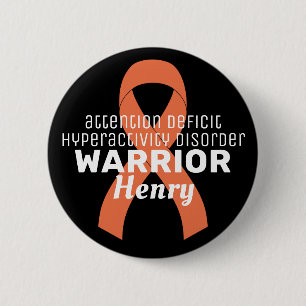 Badge Rond 5 Cm Bouton noir ADHD Warrior Ribbon