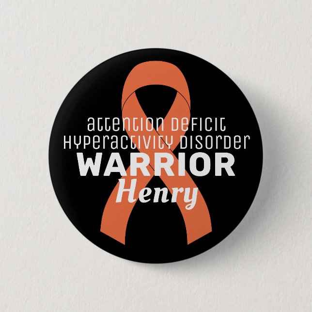 Badge Rond 5 Cm Bouton noir ADHD Warrior Ribbon (Devant)