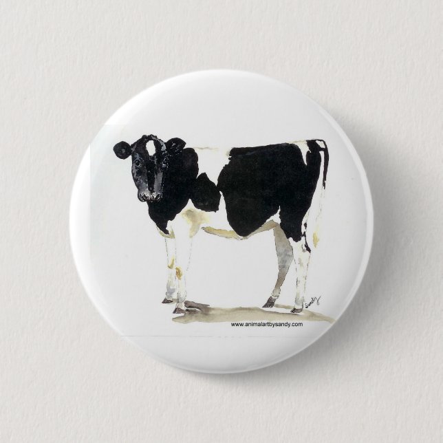 Badge Rond 5 Cm bouton noir et blanc de vache (Devant)