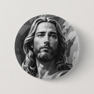 Badge Rond 5 Cm Bouton Noir et Blanc Jésus