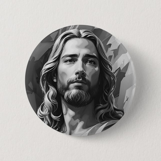 Badge Rond 5 Cm Bouton Noir et Blanc Jésus (Devant)