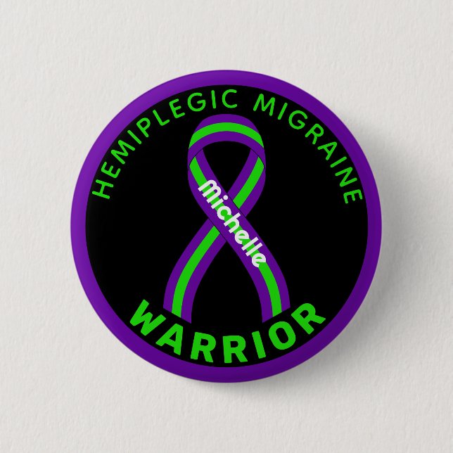 Badge Rond 5 Cm Bouton noir Hemiplegic Migraine Warrior (Devant)