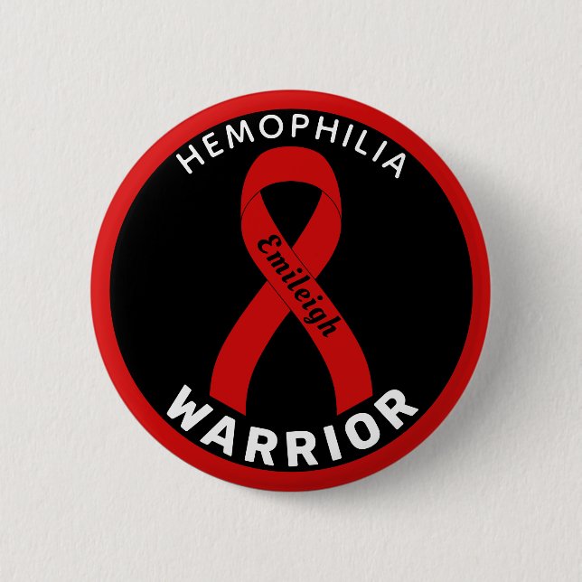 Badge Rond 5 Cm Bouton noir Hemophilia Warrior Ribbon (Devant)
