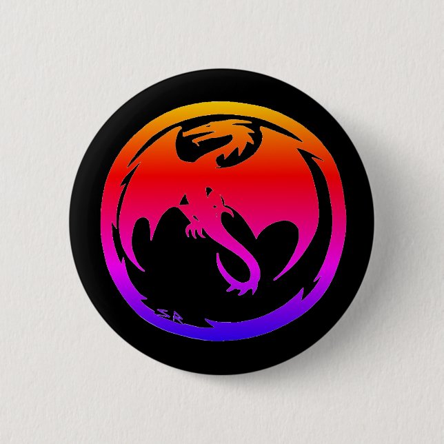 Badge Rond 5 Cm Bouton noir Neon Dragon (Devant)