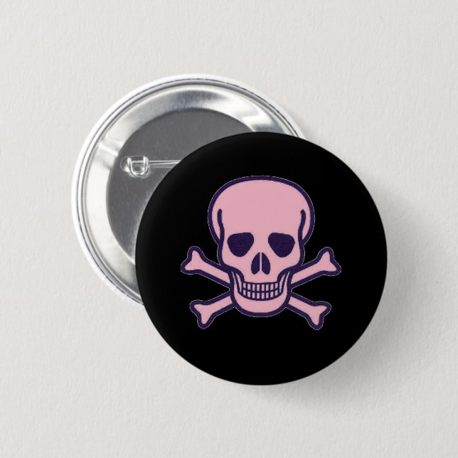 Badge Rond 5 Cm Bouton noir Pink Skull (Devant & derrière)