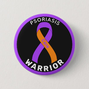 Badge Rond 5 Cm Bouton noir Psoriasis Warrior Ribbon