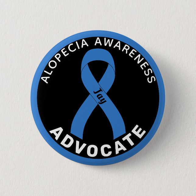 Badge Rond 5 Cm Bouton noir ruban Alopecia Awareness Advocate (Devant)