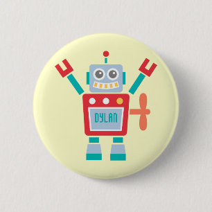 Badge Rond 5 Cm Bouton Nom des enfants de jouet de robot Vintage